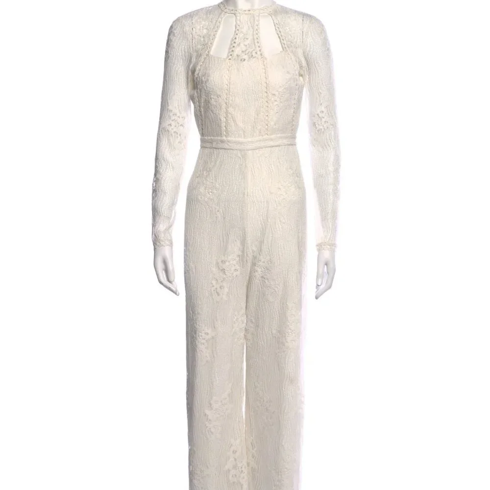 ALEXIS Cream Peekaboo Lace Crew Neck Jumpsuit Size: XS - Picture 1 of 4